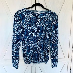 ❤️ Michael Kors Pullover Sweater Denim Blue White Paisley Size XS